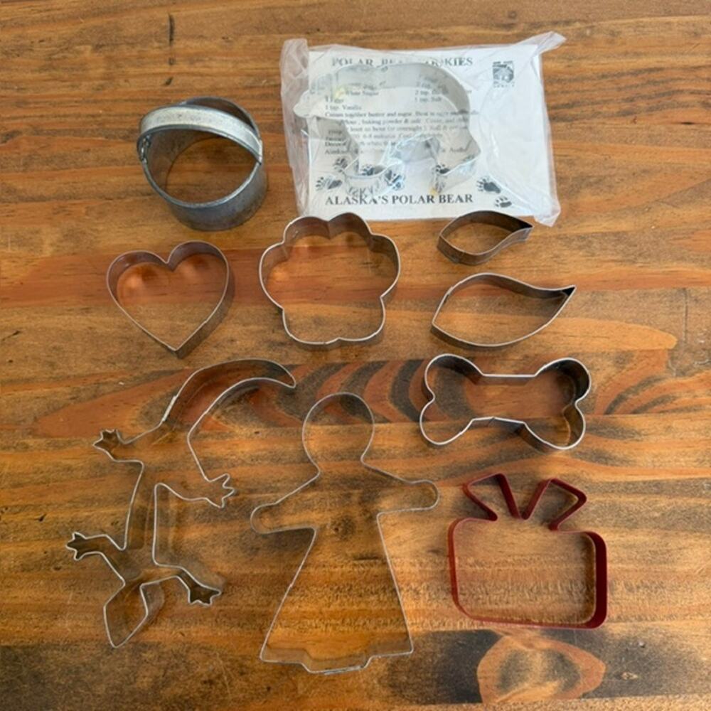 Mixed Lot of Aluminum Cookie Cutters - Polar Bear, Lizard, Angel, Dog Bone